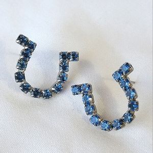 Rhinestone Horseshoe Earrings Sapphire Blue Color